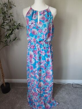 Forever 21 Turquoise Blue Halter Top with Floral Accent